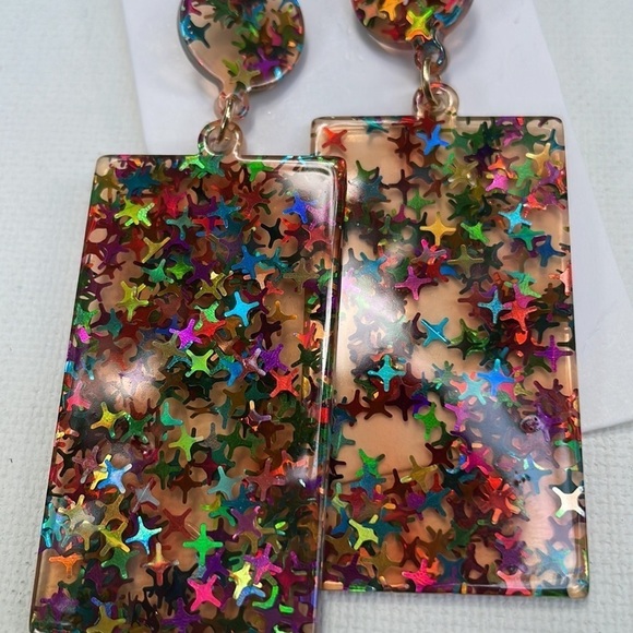 Star Colorful GeoResin Satement Earrings - Picture 13 of 16